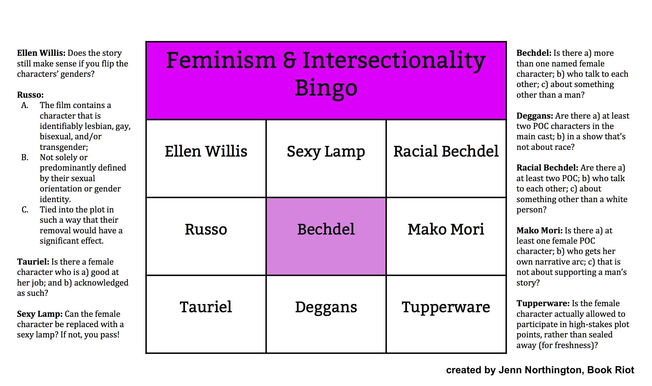 Bingo Card: Feminism and Intersectionality