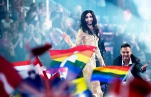 Conchita Wurst, representing Austria at the Eurovision Song Contest in Copenhagen in 2014.