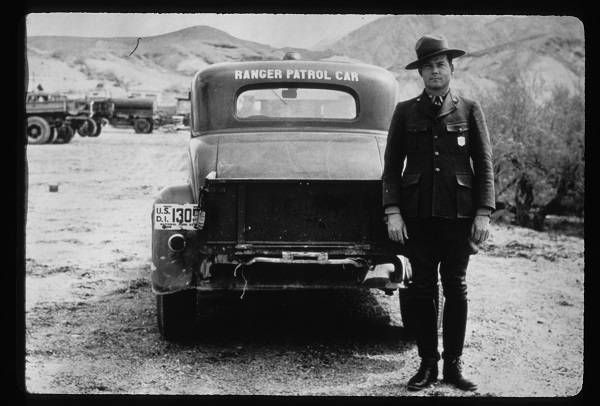 National Park Service Ranger And Car early 20th century