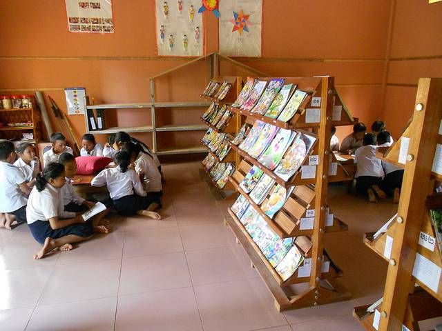 Interior of the Room to Read library in Sambath