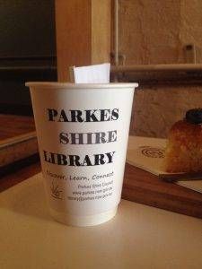 Words on a cup: Parkes Library coffee cups