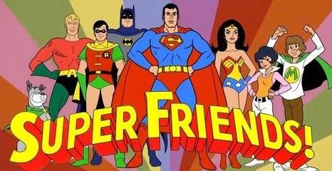 Original 1970s Super Friends team and logo