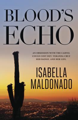 the cover of Blood's Echo, featuring a city and orange fading to blue sky in the background