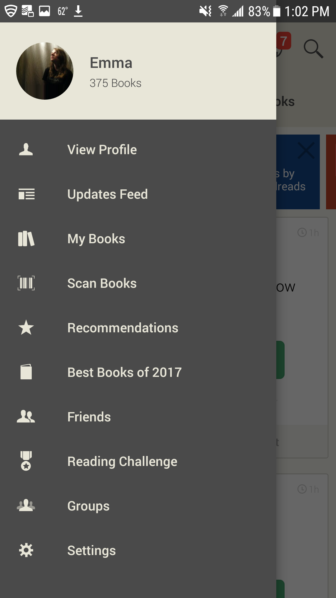 Goodreads Mobile Menu Bar