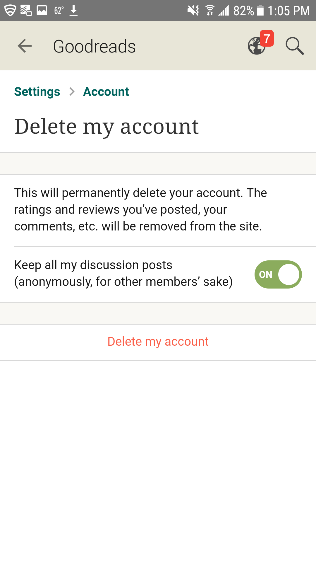 Goodreads Mobile Delete Your Account