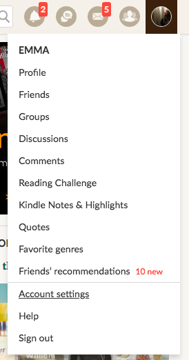 Goodreads Profile Dropdown Menu