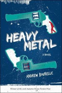 heavy metal cover (blue background with two turquoise pistols, one with a red silhouette of a boy in the handle)