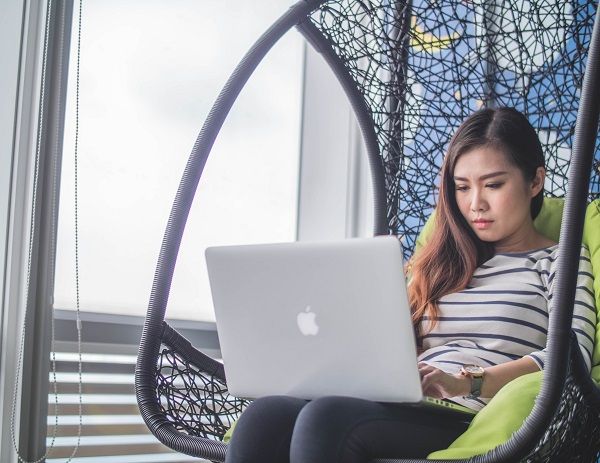 woman using laptop