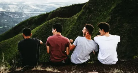 reverse harem romance novels feature, male friends hanging out in nature