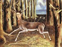 The Wounded Deer by Frida Kahlo. A painting of a deer pierced with arrows. The deer has Frida's head. 