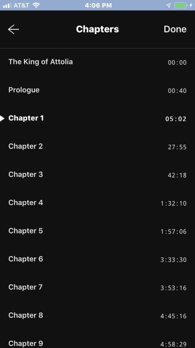 Screenshot demonstrating chapter track listings on iphone using Libby