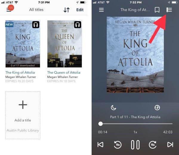 Screenshot demonstrating how to listen to audiobooks on iphone using Overdrive