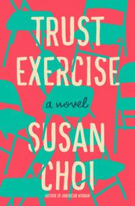 Trust Exercise cover - blue folding chairs on pink background