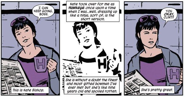 Kate Bishop in 'Hawkeye #2' by Matt Fraction and David Aja