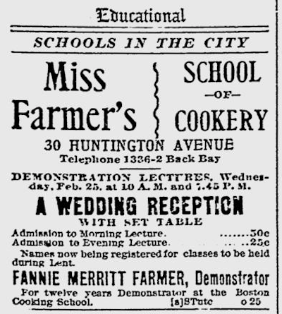 Fannie Farmer School of Cookery Advertisement