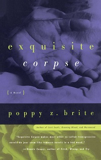 cover of Exquisite Corpse by Poppy Z. Brite, featuring a close up of someone hands behind their back over an image of chains