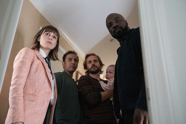 Katja Herbers, Aasif Mandvi, Michael Stahl-David, and Mike Colter in a promotional shot for CBS's Evil | https://www.imdb.com/title/tt9055008/mediaviewer/rm823888129