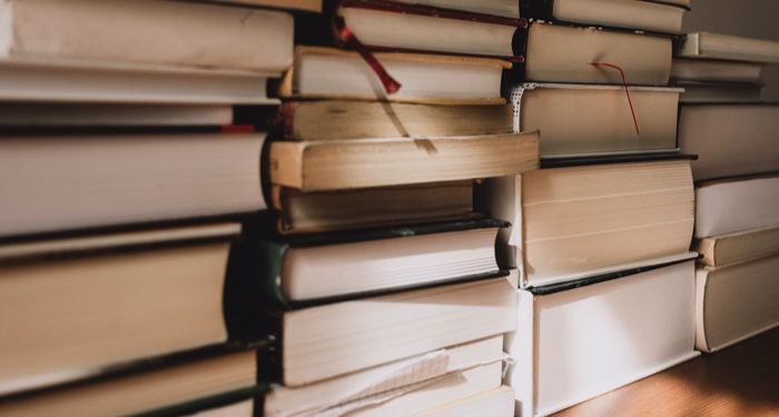 a photo of book stacks