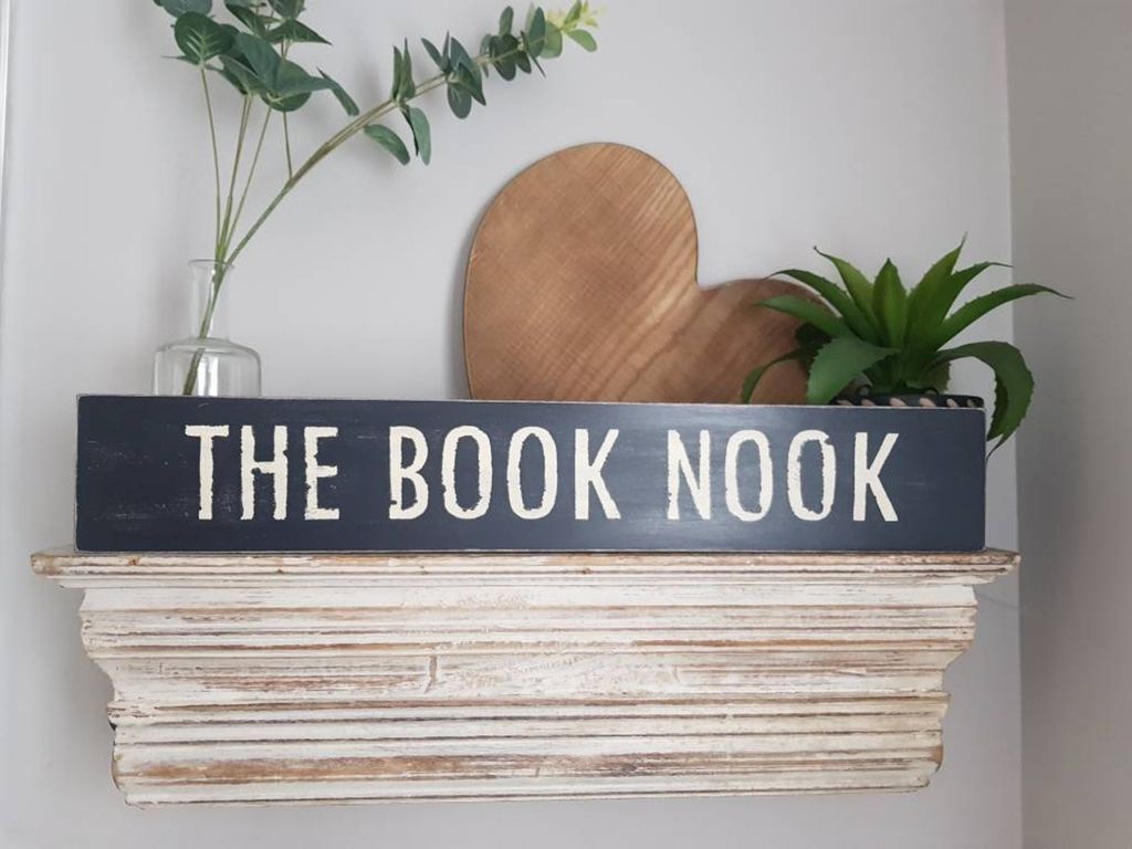 The Book Nook Wooden Handmade Hanging Sign