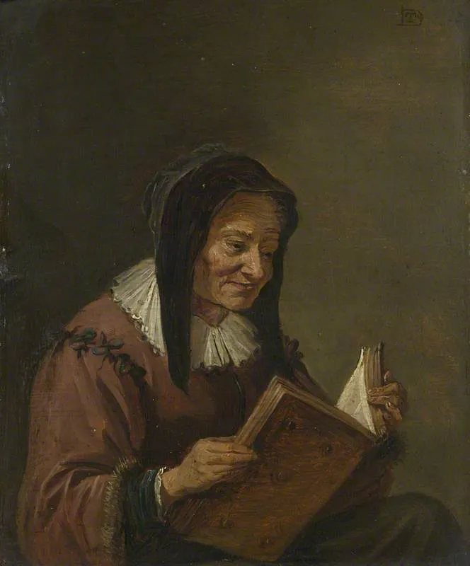 An old woman reading, painted in the manner of David Teniers the younger, circa 1600. Source: National Gallery, UK