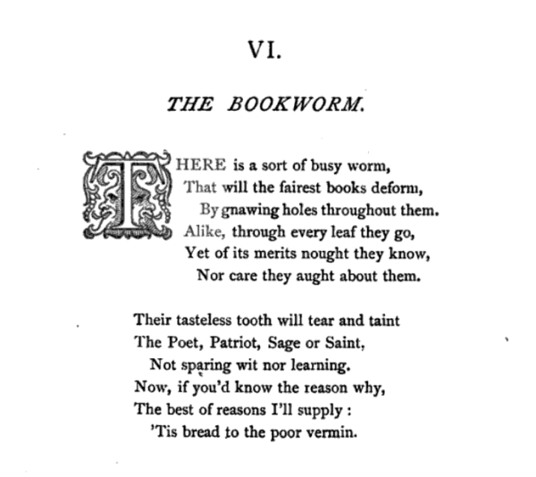 Image of J. Doraston Poem "The Bookworm" in Blade's The Enemies of Books