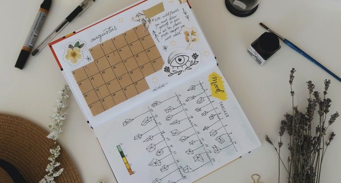 a photo of a calendar spread in a bullet journal