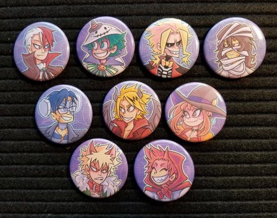 My Hero Academia Halloween Character Button Pins