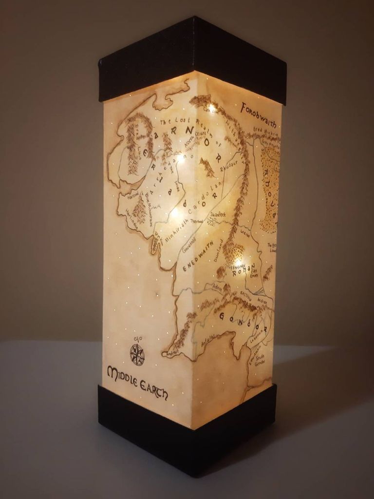 Hand-painted paper lamp with Middle-earth map