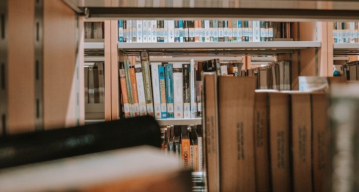 book stacks in a library