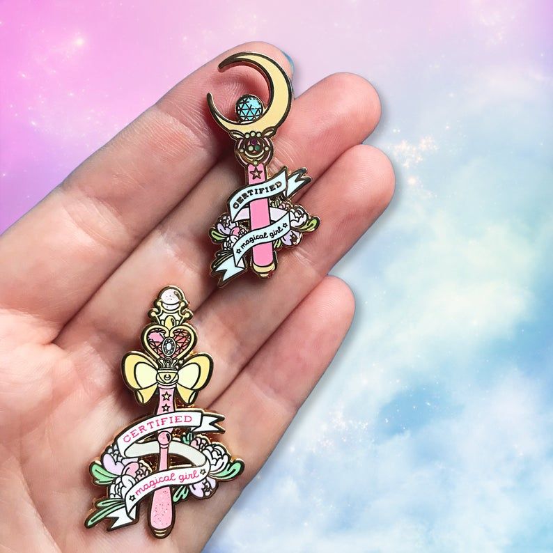 Certified magical girls moon wand pins