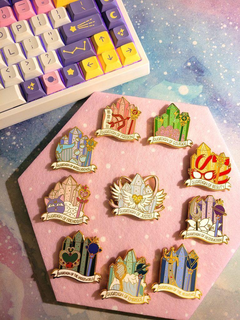 Crystal Sailor Scout enamel pin set