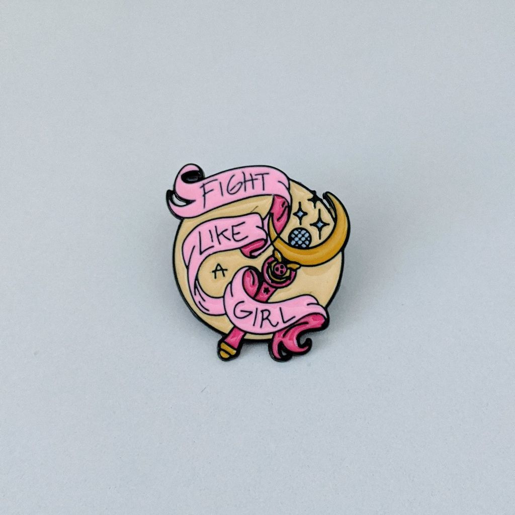 Fight like a girl sailor moon wand pin