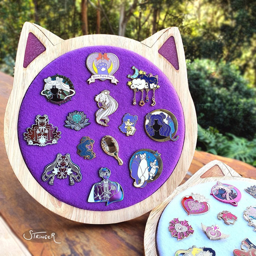 Luna Sailor Moon pin board with wooden display