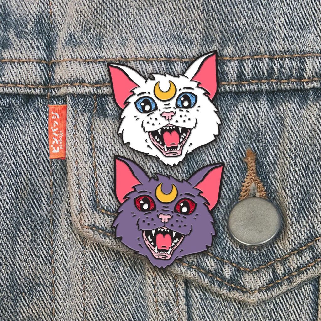 Luna and Artemis attack cats Sailor Moon pins