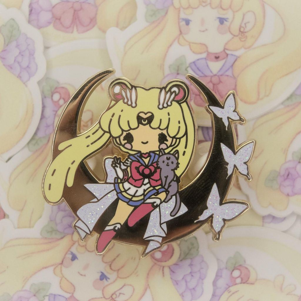 Sailor Moon and Luna with butterflies pin