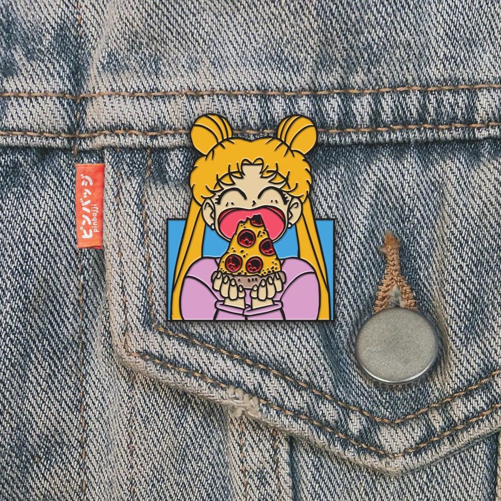 Sailor Moon eating pizza pin