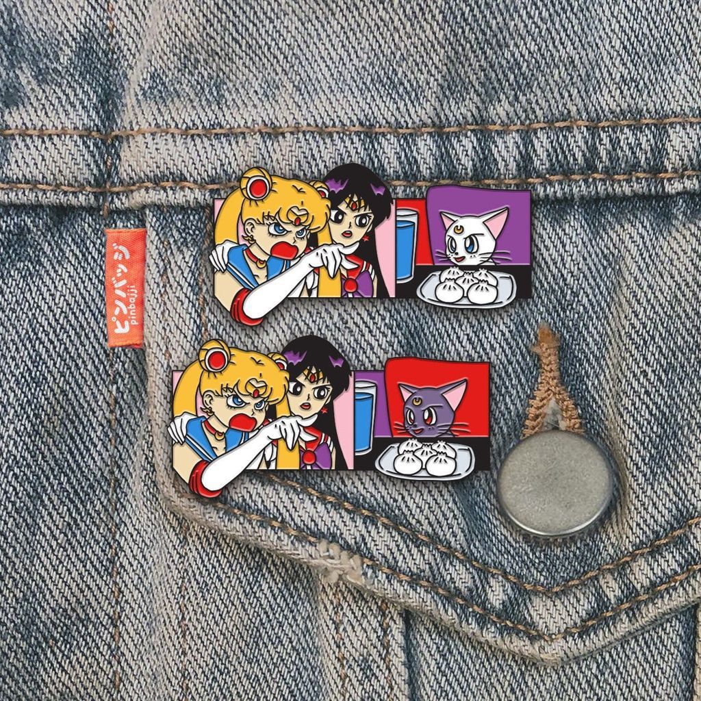 Sailor Moon yelling at cats pins