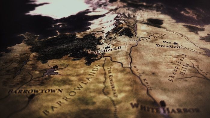 A close-up of the Game of Thrones map