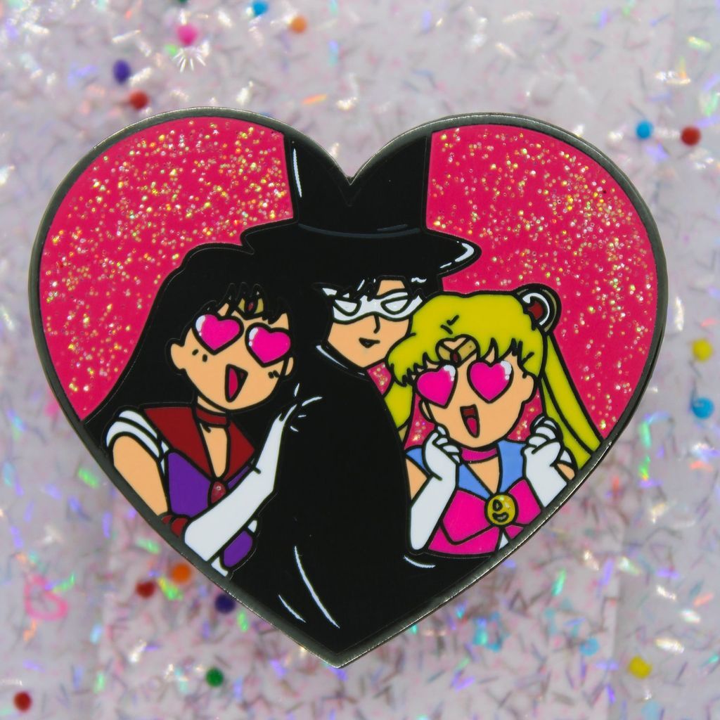 tuxedo mask with sailor mars and sailor moon enamel pin