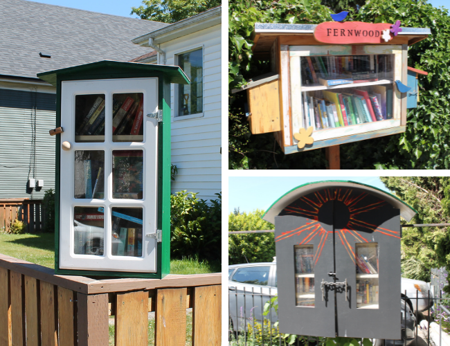 Collage of three Little Free Libraries