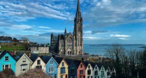 view of neighborhood and church in cork county ireland