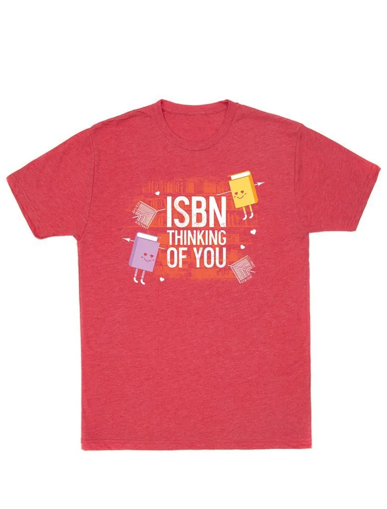 Red shirt with text reading "ISBN Thinking of You"