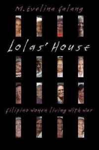 Book cover for Lola's House, a black cover with 16 slim boxes. In each box is the face of a different woman.