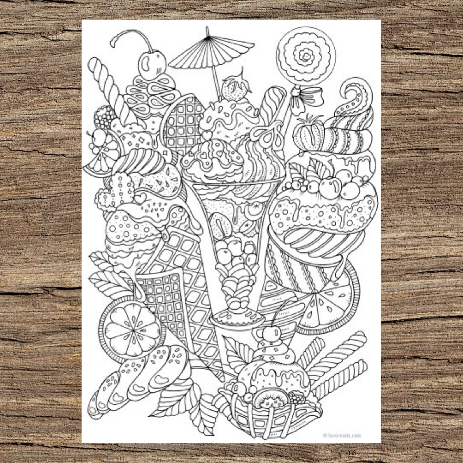 Ice cream sundae coloring book design