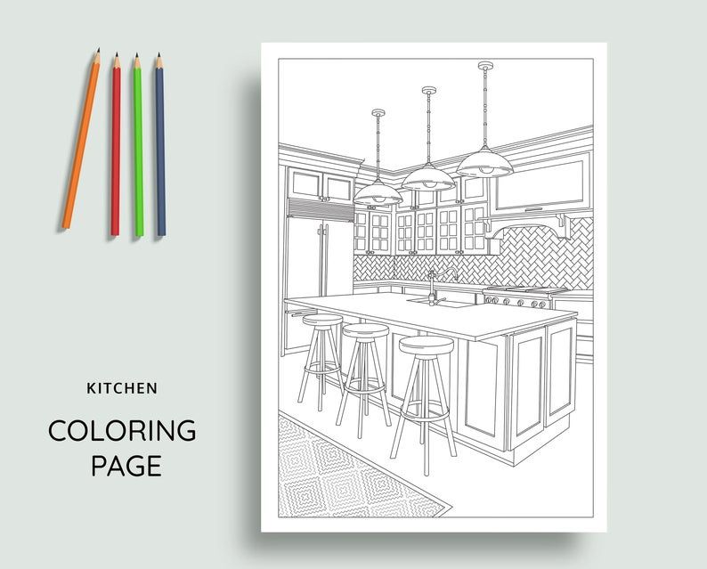 coloring book design of a kitchen