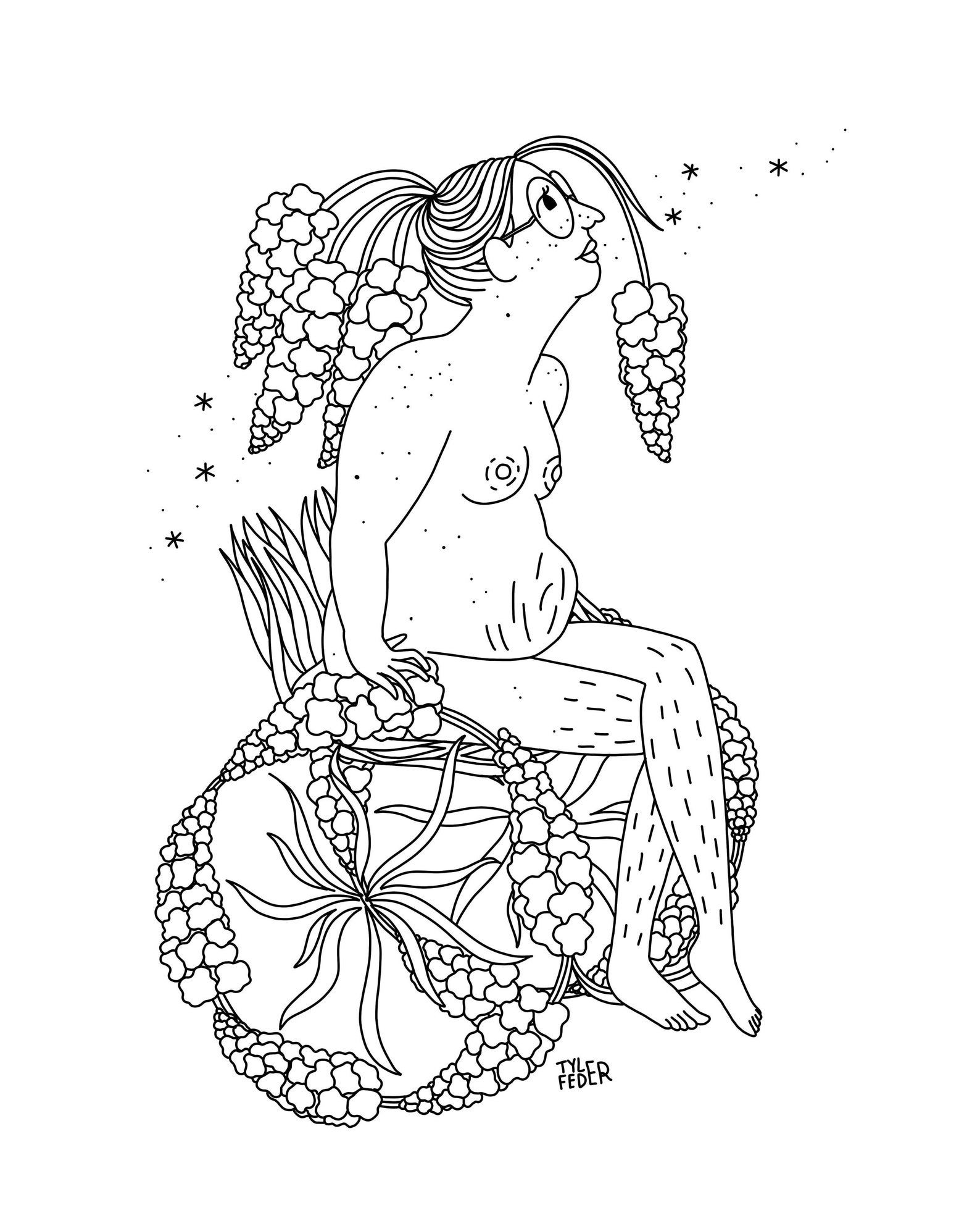 Floral coloring book design of a person in a wheelchair