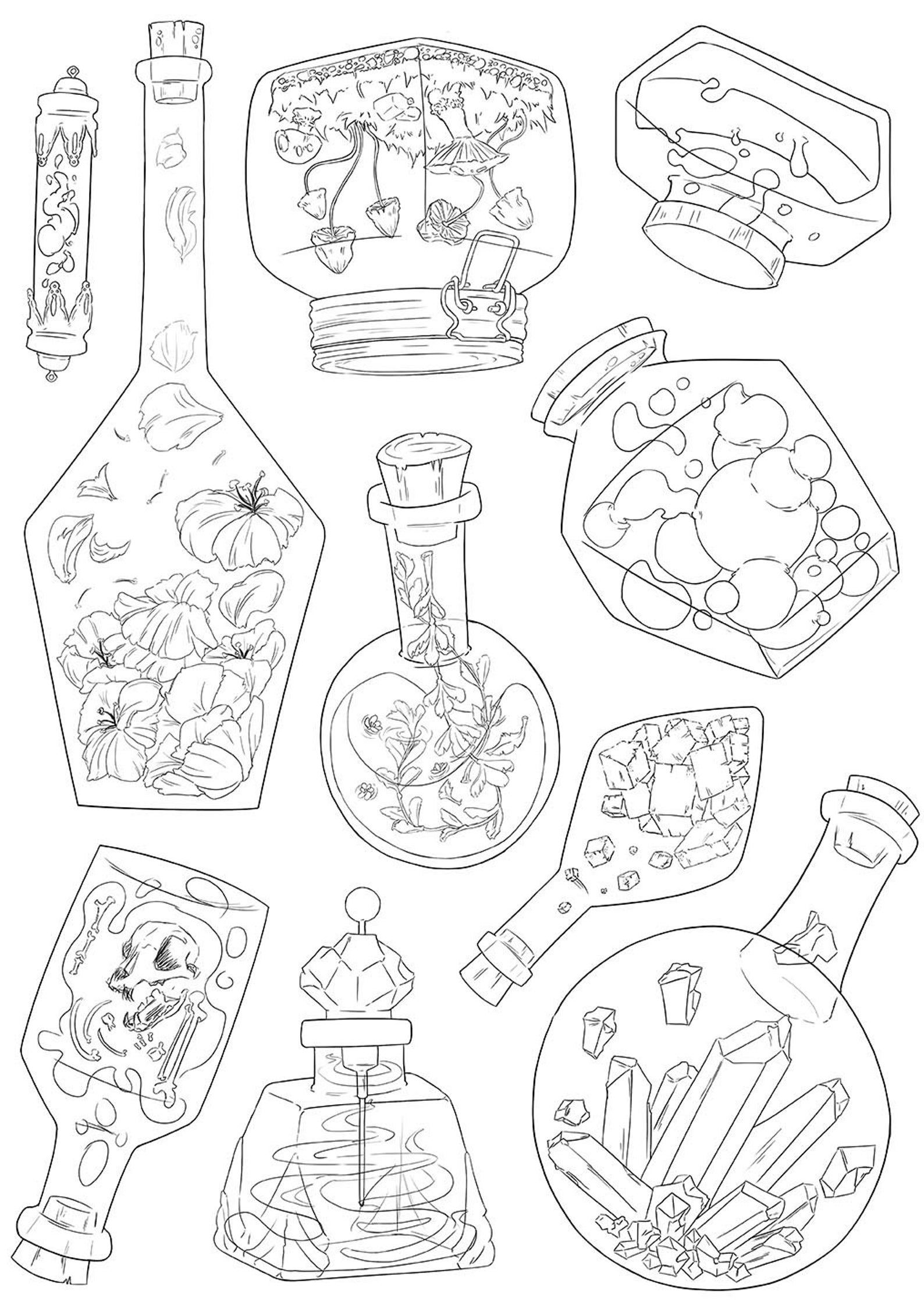 coloring book design of potions