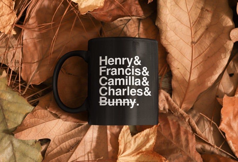 Image of The Secret History mug with character names.