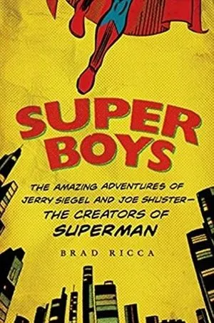 A comic panel-style image of Superman's legs soaring above a cityscape