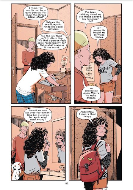 a page from Whistle showing Willow and her mother discussing tikkun olam and whether to forgive her old friend Edward. Willow says, "Absolutely. I always liked the guy," smiling.